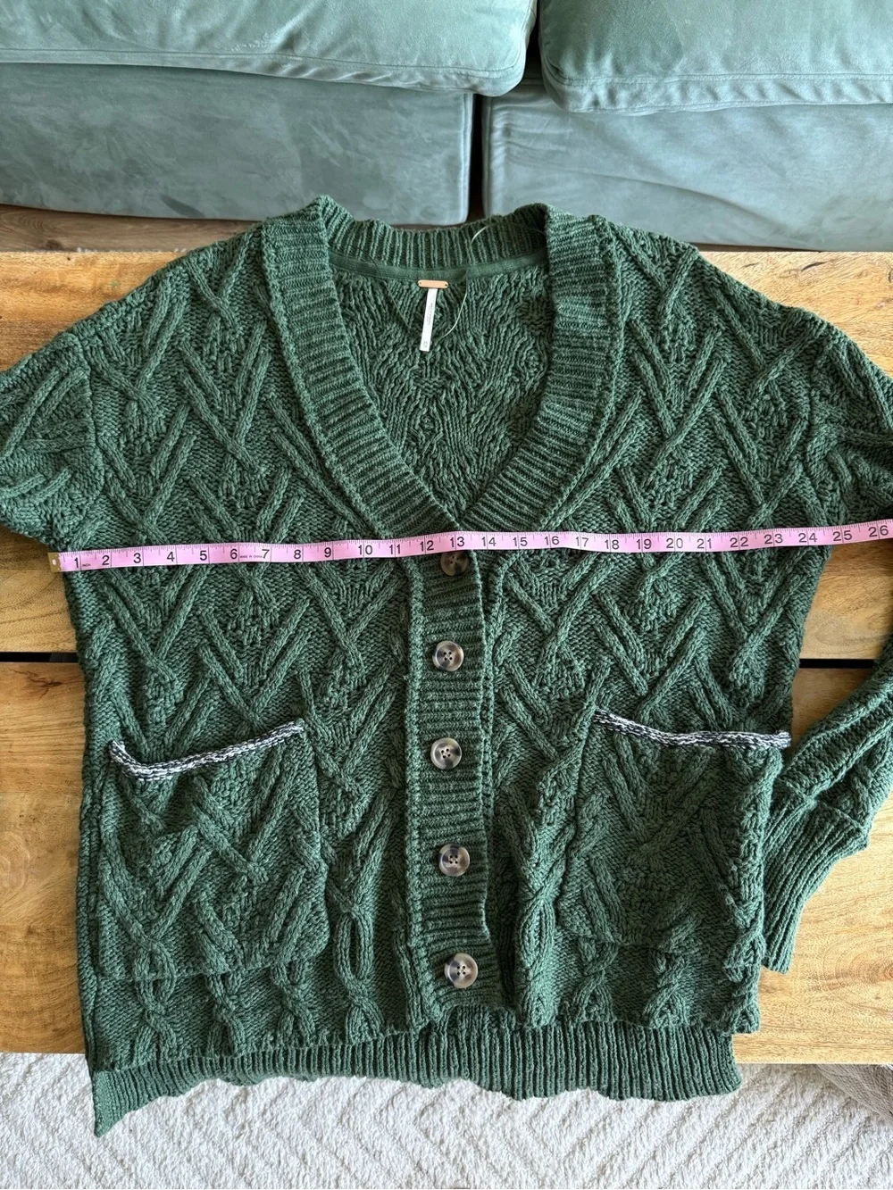 Free People Montana Cable Knit Cardigan Green Oversized XS